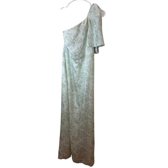 Sachin + Babi Sz 4 Chelsea Floral One-Shoulder Gown Mint Green Sage Great! - Picture 5 of 8